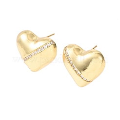Heart Brass Micro Pave Clear Cubic Zirconia Stud Earrings&nbsp;EJEW-D346-03G