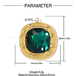304 Stainless Steel Cubic Zirconia Rounded Squar Pendants&nbsp;STAS-OY017-74G-02