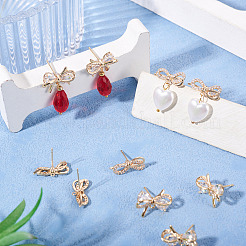 4 Pairs 2 Styles Brass Micro Pave Clear Cubic Zirconia Stud Earring Findings&nbsp;KK-TA0002-63