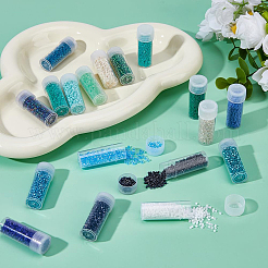 18 Colors Blue & Green Theme Glass Cylinder Beads&nbsp;SEED-DC0001-17