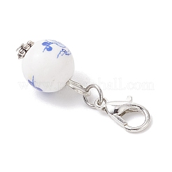 5Pcs Round Handmade Flower Printed Porcelain Ceramic Pendant Decoration&nbsp;HJEW-JM03828-01