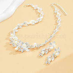 Leaf Alloy & Crystal Rhinestone & Plastic Pearl Chain Necklace & Stud Earring&nbsp;FS-WGF3342-01
