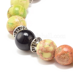Natural Mixed Stone & Wood Round Beads Stretch Bracelet&nbsp;BJEW-JB07135