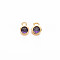 Brass Charms, with Rhinestone, Nickel Free, Real 18K Gold Plated, Flat Round, Deep Tanzanite, 8x5x3mm, Hole: 1.4mm