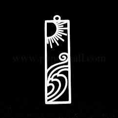 Non-Tarnish 201 Stainless Steel Pendants, Laser Cut, Rectangle with Sun, Stainless Steel Color, 41x11x1mm, Hole: 1.6mm