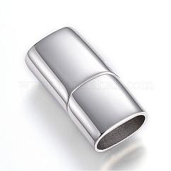 Tarnish Resistant 304 Stainless Steel Magnetic Clasps with Glue-in Ends, Rectangle, Stainless Steel Color, 28.5x14x8.5mm, Hole: 12x6mm