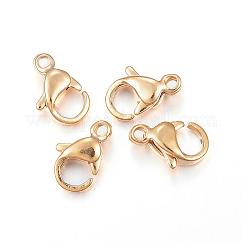 Ion Plating(IP) 304 Stainless Steel Lobster Claw Clasps, Parrot Trigger Clasps, Real 18k Gold Plated, 9x6x3mm, Hole: 1.2mm
