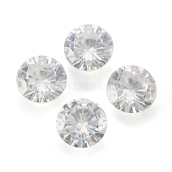 Cubic Zirconia Pointed Back Pendants, Faceted, Flat Round, Clear, 4mm, Hole: 1mm