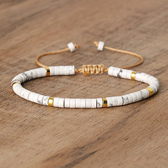 Natural Howlite Beaded Braided Bracelets, Adjustable Women's Bracelets, Inner Diameter: 16cm, Bead: 4~4.5x2~2.5mm