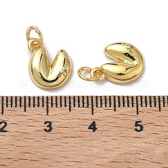 Brass Pave Clear Cubic Zirconia Heart Fortune Cookie Charms&nbsp;KK-H256-17G