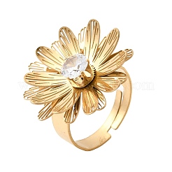 201 Stainless Steel Pave Single Cubic Zirconia Adjustable Cuff Rings for Women&nbsp;RJEW-K318-02B-G