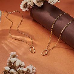 2Pcs Brass Rectangle Clasps Shape Pendant Paperclip Chain Necklaces for Women&nbsp;NJEW-UN0001-76