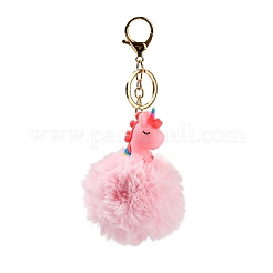 Cute Unicorn PVC & Imitate Rex Rabbit Fur Ball Keychain&nbsp;KEYC-C005-03A