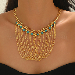 Bohemian Iron and Synthetic Turquoise Multi-Layered Tassel Bib Necklaces for Women&nbsp;IX0795