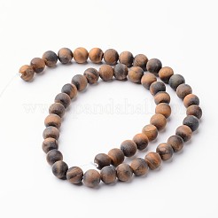 Frosted Round Natural Tiger Eye Bead Strands&nbsp;G-J346-15-8mm