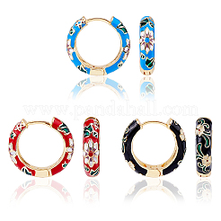 3 Pairs 3 Colors Brass Flower Pattern Hoop Earrings&nbsp;EJEW-FI0003-07