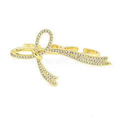 Bowknot Brass Micro Pave Clear Cubic Zirconia Cuff Finger Rings&nbsp;RJEW-B069-04G