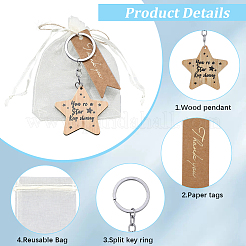 20Pcs Plywood Alloy Star Keychains&nbsp;KEYC-BM0001-01