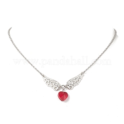 Red Heart with Alloy Angel Wings Pendant 304 Stainless Steel Cable Chain Necklaces&nbsp;NJEW-TA00218