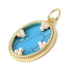 Brass & Synthetic Turquoise/Natural White Shell/Resin & ABS Plastic Pearl Pendants&nbsp;PL-CBA6938-10G