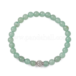 Natural Green Aventurine & Brass Round Beaded Stretch Bracelets for Women&nbsp;BJEW-JB12266-01