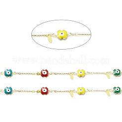 Handmade Brass Enamel Flower Link Chain&nbsp;CHC-I045-06G
