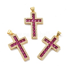 Cross Brass Micro Pave Cubic Zirconia Pendants&nbsp;KK-G419-18G