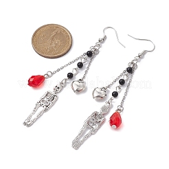 Alloy Skull & Heart & Glass Teardrop Dangle Earrings with Brass Pins for Women&nbsp;EJEW-JE05391