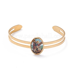 Religion Theme 304 Stainless Steel Cuff Bangles&nbsp;BJEW-K216-10