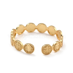 Flat Round With Cross Jesus Cuff Bangle&nbsp;BJEW-I298-03G