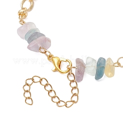 Natural Fluorite Chips & Brass Link Chain Bracelets&nbsp;BJEW-JB12642