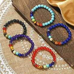 Dyed Natural & Synthetic Mixed Gemstone Round Beaded Stretch Bracelets&nbsp;BJEW-JB09650