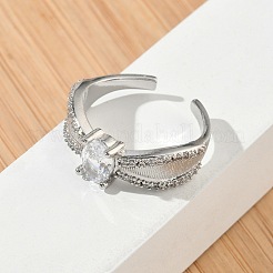 Brass Micro Pave Cubic Zirconia Cuff Open Rings&nbsp;RJEW-C163-06P