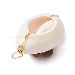 7Pcs 7 Styles Natural Stone Beaded Flower Copper Wire Wrapped Natural Cowrie Shell Pendants&nbsp;PALLOY-JF03440-01