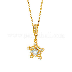 304 Stainless Steel Pave Clear Cubic Zirconia Star Pendant Necklaces for Women&nbsp;WG2EDAA-01