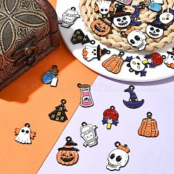 26Pcs 13 Styles Halloween Theme Spray Painted Alloy Enamel Pendants&nbsp;ENAM-FS0002-09