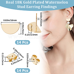 14Pcs Brass Half Round Stud Earring Findings&nbsp;KK-BBC0010-87