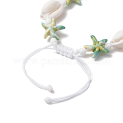 Starfish & Plumeria Synthetic Turquoise & Natural Cowrie Shell & Polymer Clay Beads Braided Bead Bracelets for Women&nbsp;BJEW-JB11847