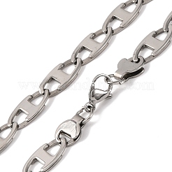 201 Stainless Steel Oval Mariner Link Chain Necklace&nbsp;NJEW-F222-37P-06