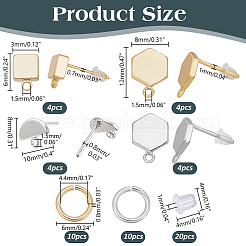 DIY Square & Hexagon Brass Stud Earring Making Kits&nbsp;DIY-AR0004-44