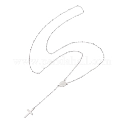 304 Stainless Steel Virgin Cross Pendant Rosary Bead Necklaces&nbsp;NJEW-JN05417