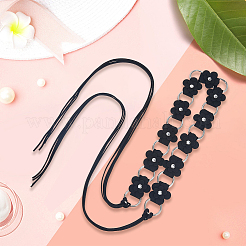 1Pc Imitation Leather Flower Brass Ring Link Chain Waist Belly Chains Belts for Women&nbsp;AJEW-CL0001-49B
