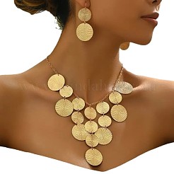 Flat Round Alloy Pendant Necklace & Dangle Earring Sets&nbsp;FS-WG6C074-01