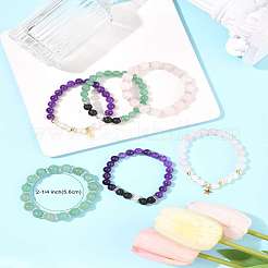 9Pcs 3 Colors Round Natural Gemstone Beads Stretch Bracelets&nbsp;BJEW-FS00017