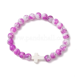 Drawbench & Baking Paint Glass & Synthetic Turquoise Beadeed Stretch Bracelets for Women&nbsp;BJEW-JB13235