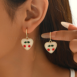 Heart with Cherry Brass Hoop Earrings&nbsp;UQ5961-2