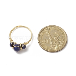 Natural Lapis Lazuli Round Braided Beaded Finger Ring&nbsp;RJEW-JR00550-03