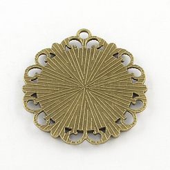 Tibetan Style Flat Round Alloy Pendant Cabochon Settings&nbsp;TIBEP-Q045-001AB-NR