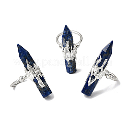 Natural Lapis Lazuli & Brass Cuff Rings for Women&nbsp;RJEW-G374-01P-07