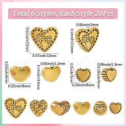 120Pcs 6 Styles Tibetan Style Alloy Beads&nbsp;TIBE-SP0001-22A
